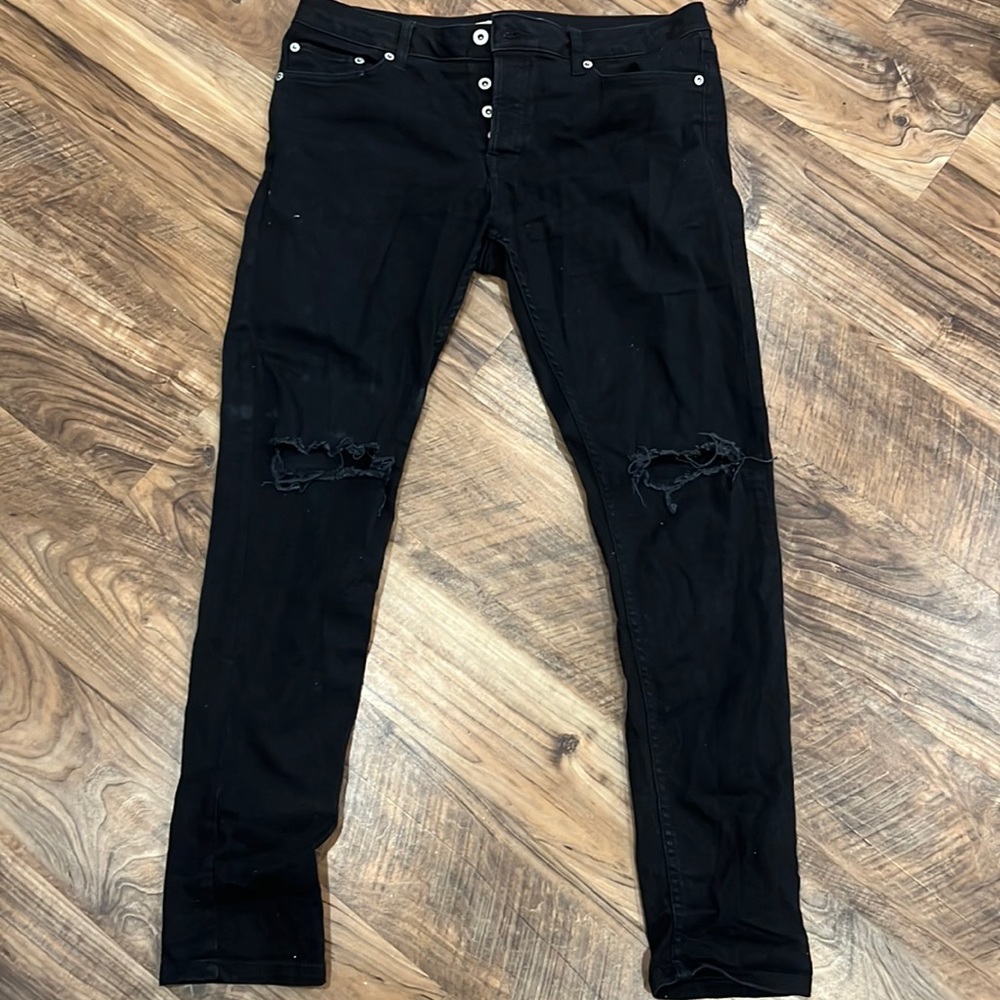 Topman Blk stretch skinny jeans with rips at the knees